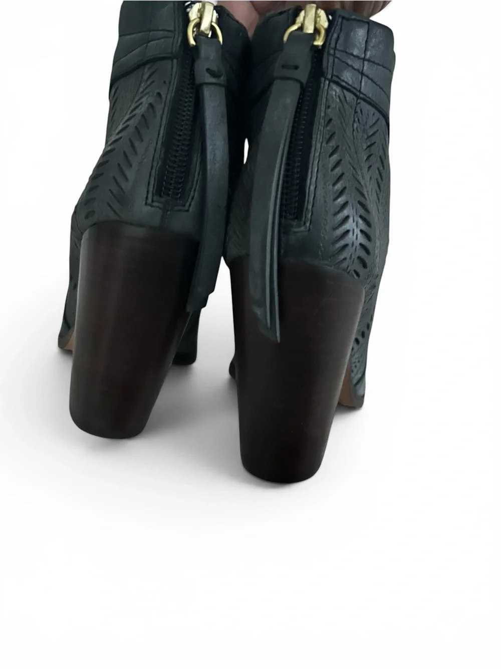 Coach Honey Leather Perforated High Heel Booties Size Women's 8 B Charcoal Gray